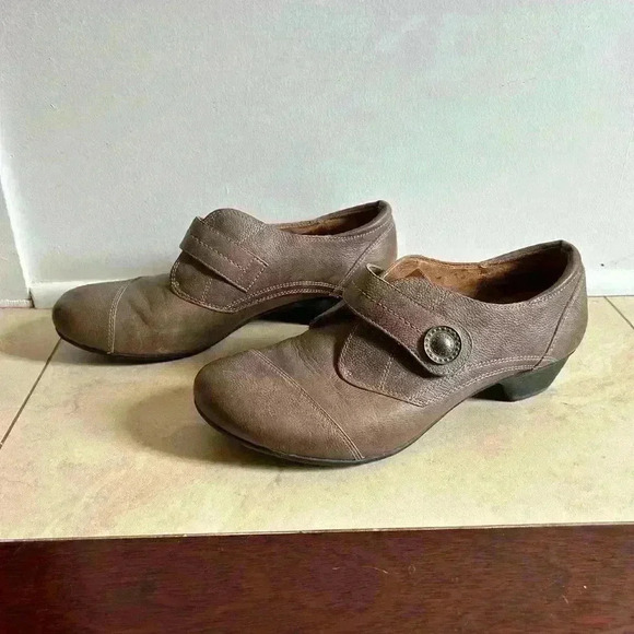 Taos Rhumba Gray Brown Leather Slip On Shoes Casual Pumps Low Heel Strap Size 9 - Picture 8 of 10
